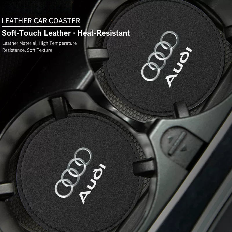 Audi leather car cup coaster detail