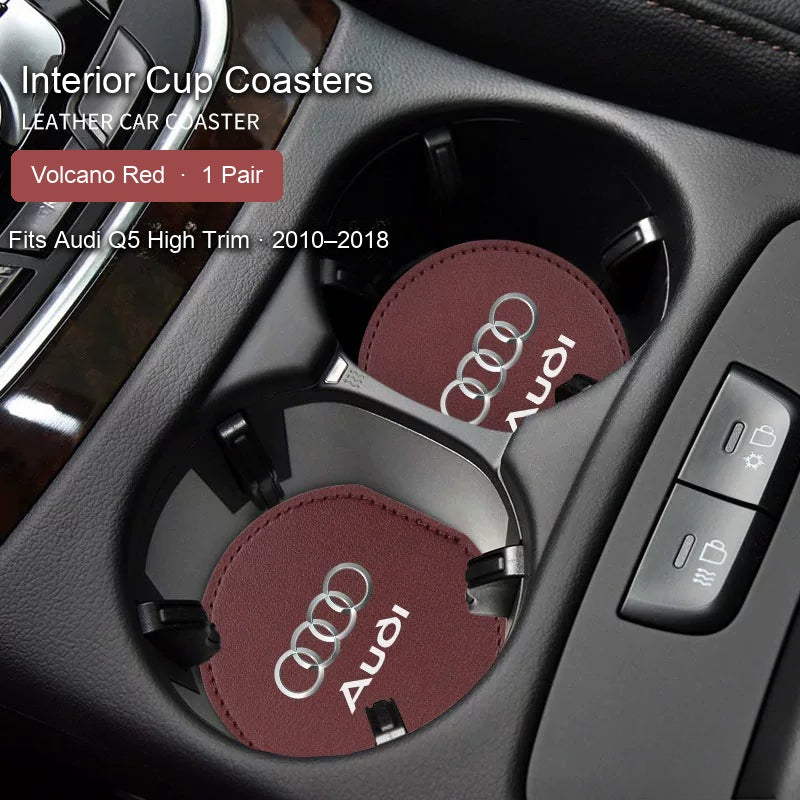 Audi Volcano Red leather cup coasters pair - fits Q5 High Trim 2010–2018