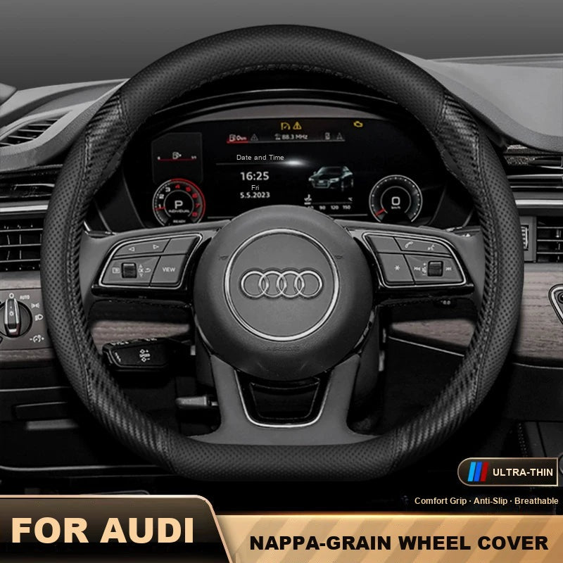 Audi Nappa-grain ultra-thin steering wheel cover in carbon fiber look