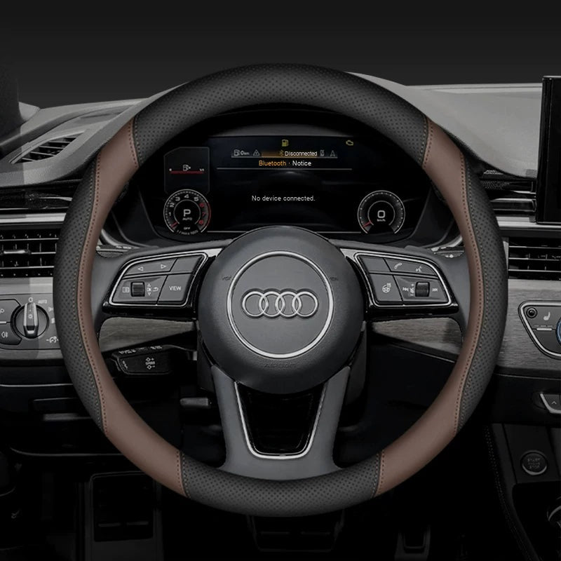 Round Audi steering wheel cover – Black and Brown