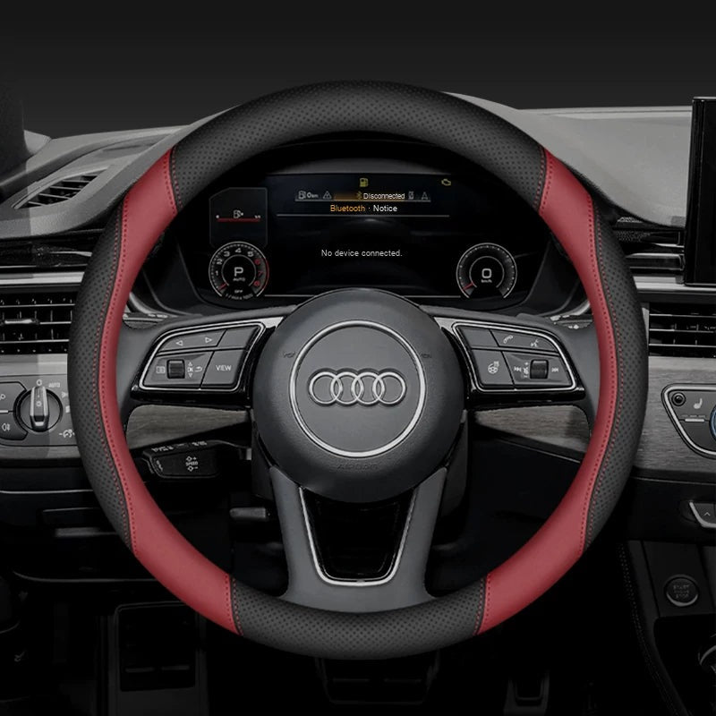 Round Audi steering wheel cover – Black and Wine Red
