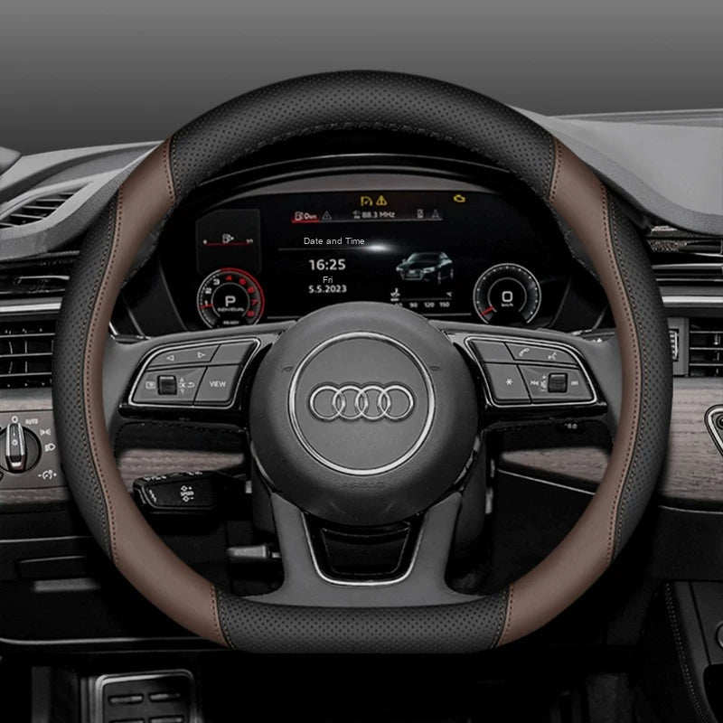 D-shaped Audi steering wheel cover for A3, A4L and Q2L – Black and Brown