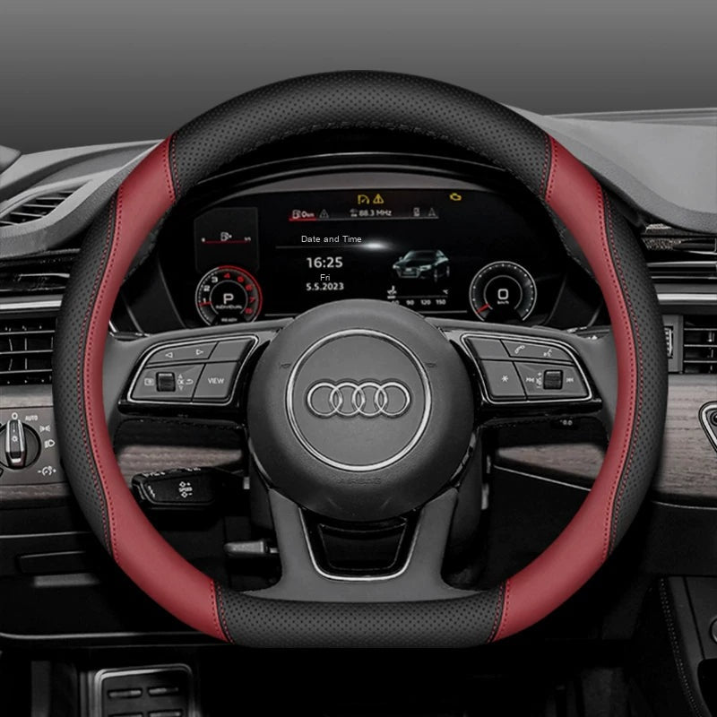 D-shaped Audi steering wheel cover for A3, A4L and Q2L – Black and Wine Red