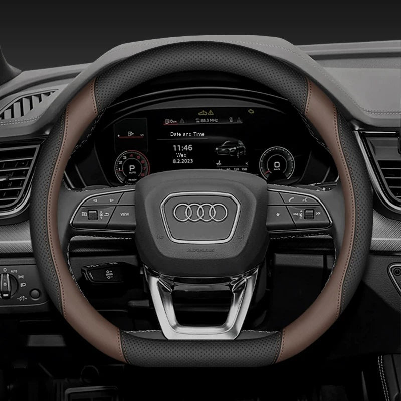 D-shaped Audi steering wheel cover for Q3, Q5L and A6L – Black and Brown