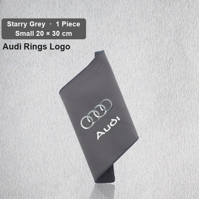 Audi deerskin coral fleece towel – Audi Rings Logo, Starry Grey, Small 20 × 30 cm, 1 Piece