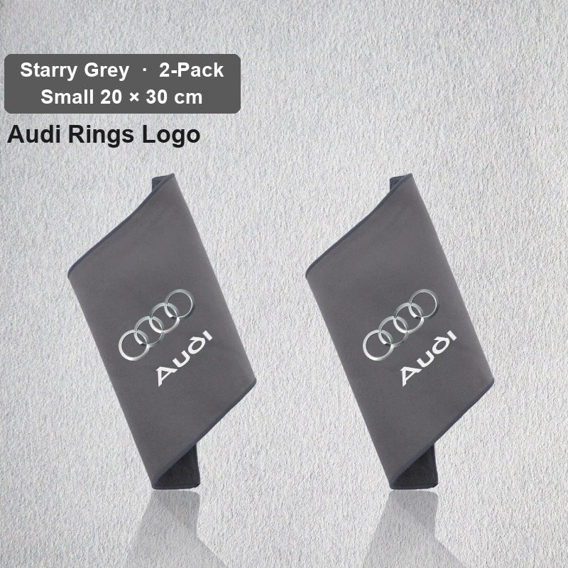Audi deerskin coral fleece towel – Audi Rings Logo, Starry Grey, Small 20 × 30 cm, 2-Pack