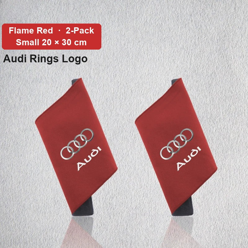 Audi deerskin coral fleece towel – Audi Rings Logo, Flame Red, Small 20 × 30 cm, 2-Pack