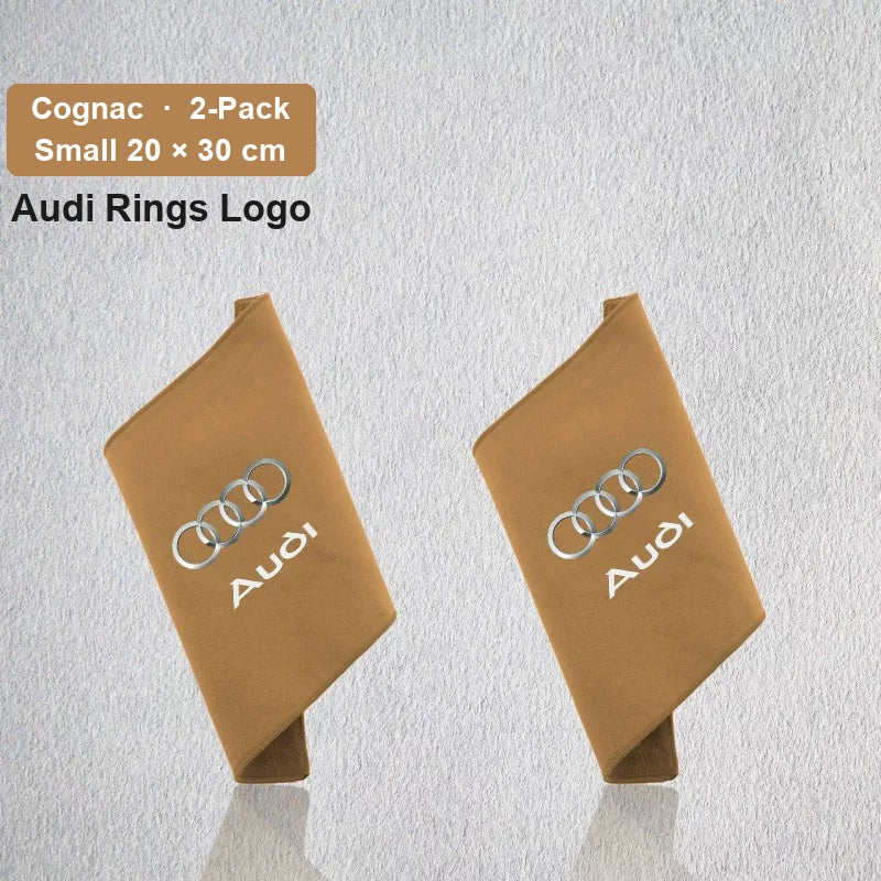 Audi deerskin coral fleece towel – Audi Rings Logo, Cognac, Small 20 × 30 cm, 2-Pack