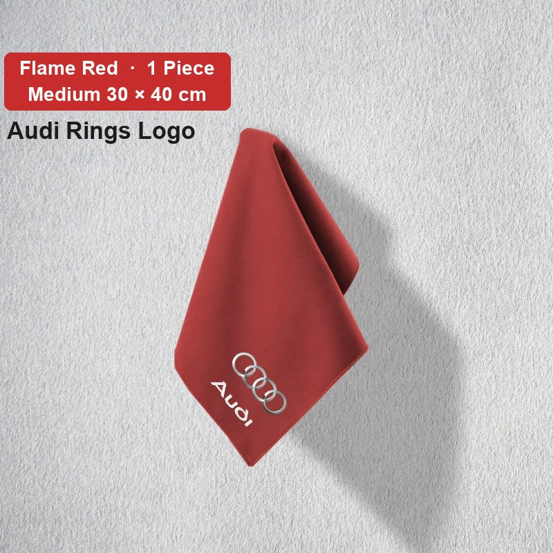 Audi deerskin coral fleece towel – Audi Rings Logo, Flame Red, Medium 30 × 40 cm, 1 Piece