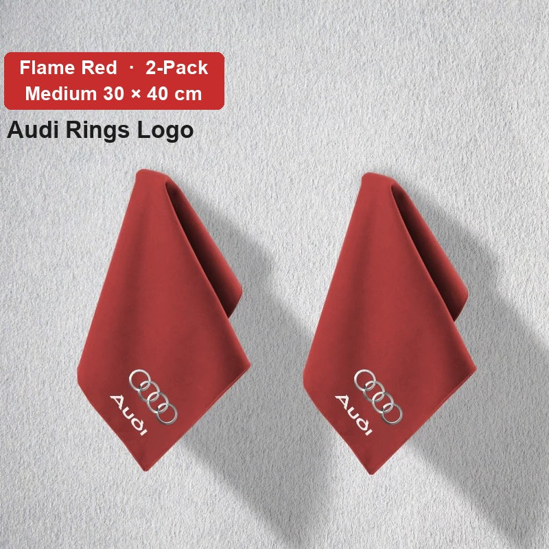 Audi deerskin coral fleece towel – Audi Rings Logo, Flame Red, Medium 30 × 40 cm, 2-Pack