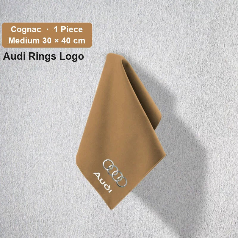 Audi deerskin coral fleece towel – Audi Rings Logo, Cognac, Medium 30 × 40 cm, 1 Piece