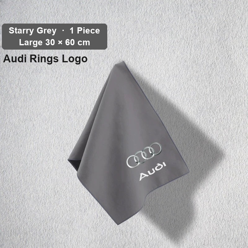 Audi deerskin coral fleece towel – Audi Rings Logo, Starry Grey, Large 30 × 60 cm, 1 Piece