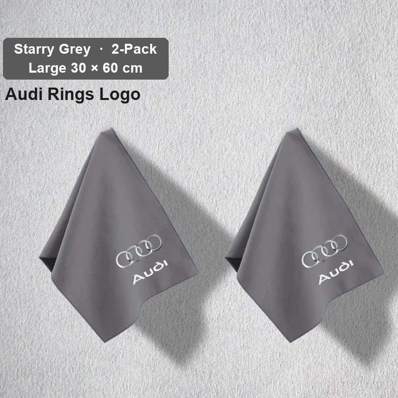 Audi deerskin coral fleece towel – Audi Rings Logo, Starry Grey, Large 30 × 60 cm, 2-Pack