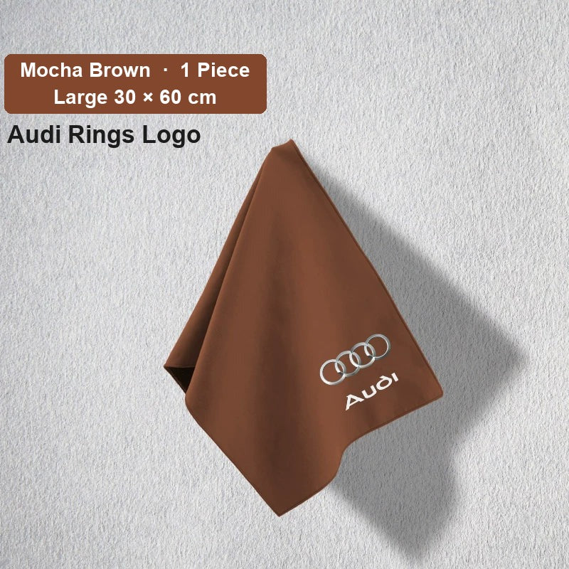 Audi deerskin coral fleece towel – Audi Rings Logo, Mocha Brown, Large 30 × 60 cm, 1 Piece