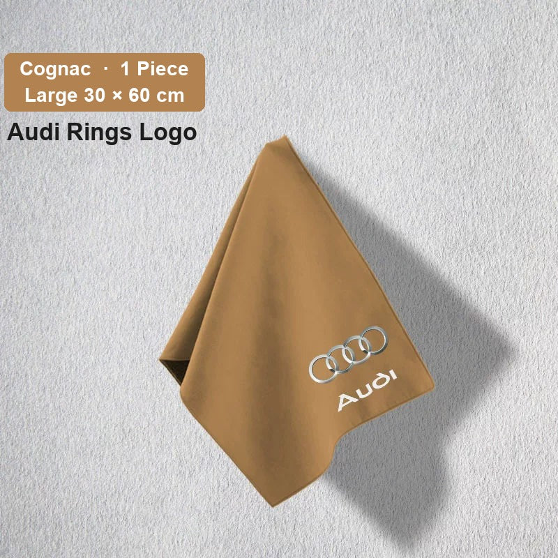 Audi deerskin coral fleece towel – Audi Rings Logo, Cognac, Large 30 × 60 cm, 1 Piece