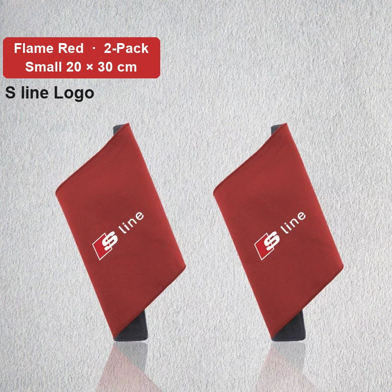Audi deerskin coral fleece towel – S line Logo, Flame Red, Small 20 × 30 cm, 2-Pack