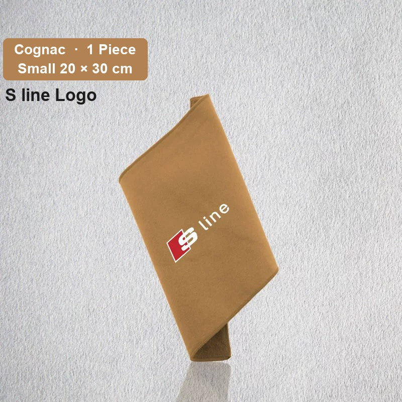Audi deerskin coral fleece towel – S line Logo, Cognac, Small 20 × 30 cm, 1 Piece