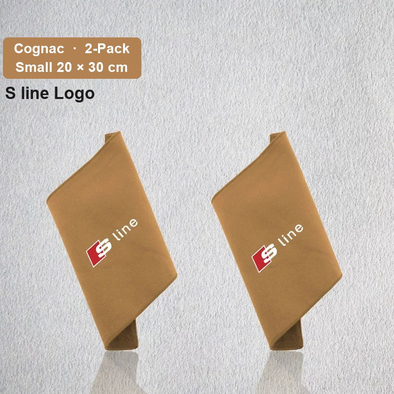 Audi deerskin coral fleece towel – S line Logo, Cognac, Small 20 × 30 cm, 2-Pack
