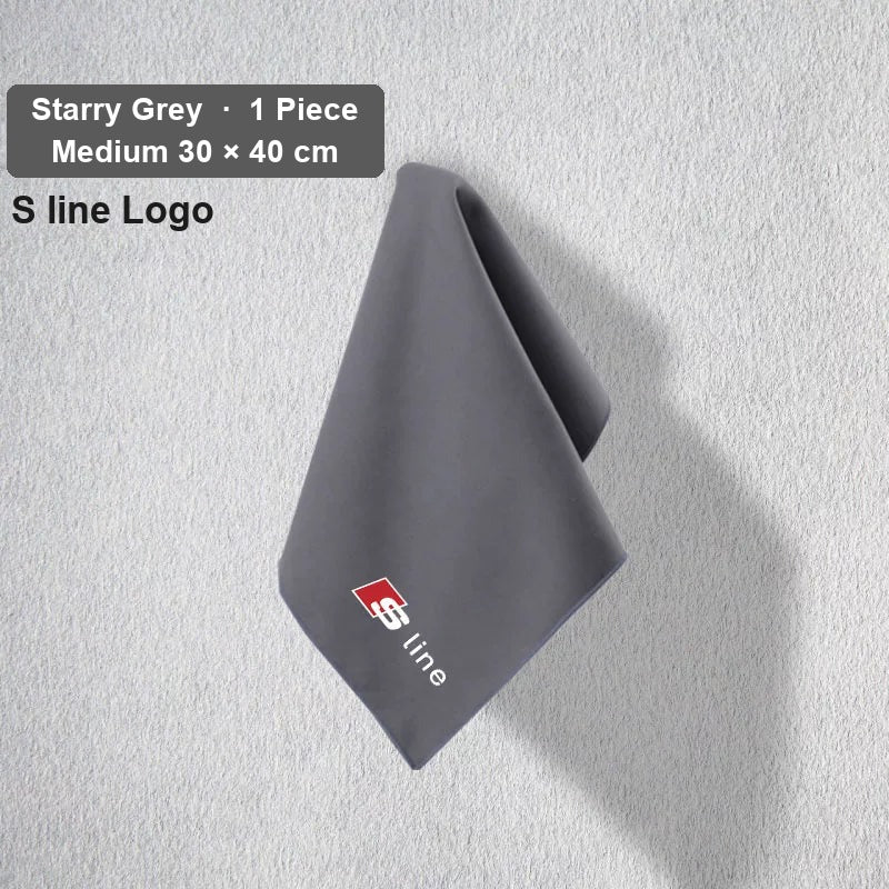 Audi deerskin coral fleece towel – S line Logo, Starry Grey, Medium 30 × 40 cm, 1 Piece