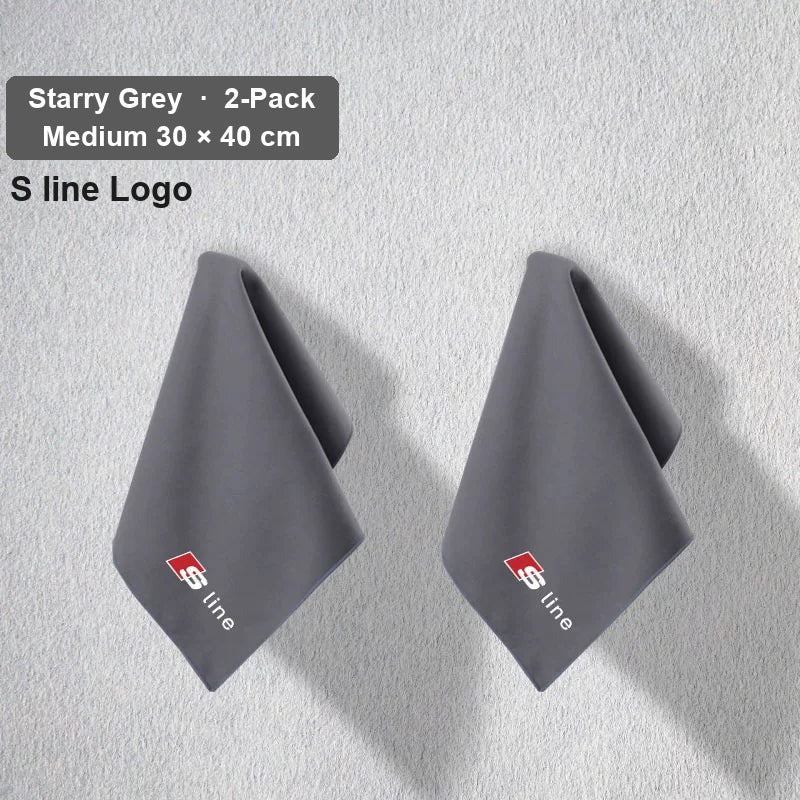 Audi deerskin coral fleece towel – S line Logo, Starry Grey, Medium 30 × 40 cm, 2-Pack