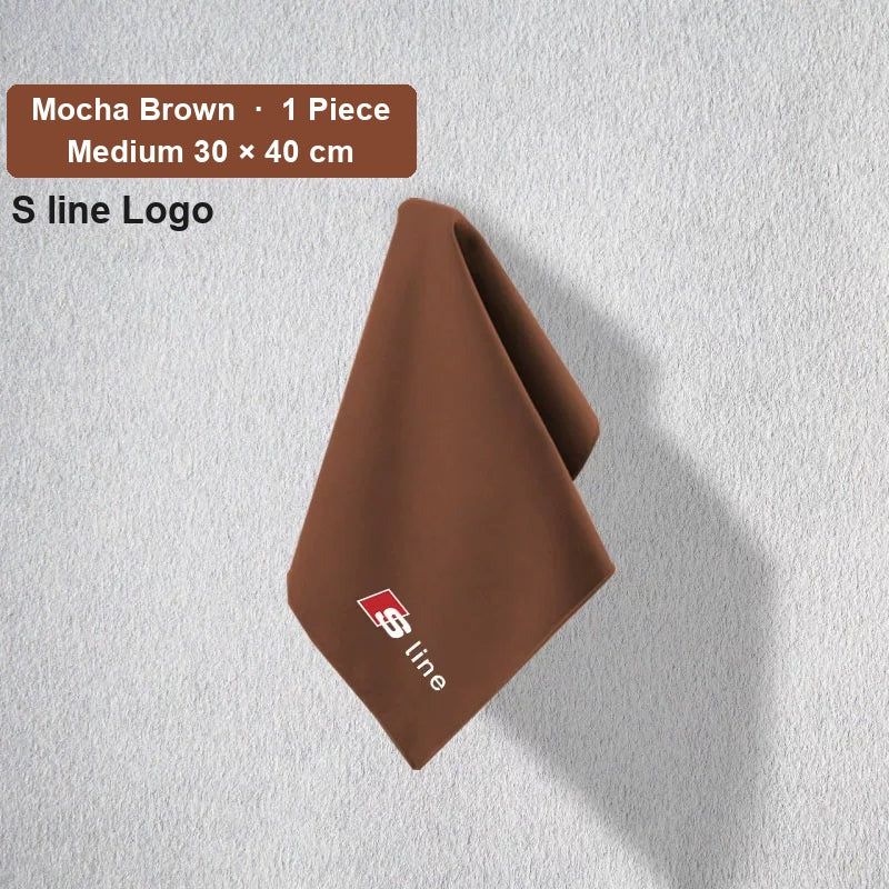 Audi deerskin coral fleece towel – S line Logo, Mocha Brown, Medium 30 × 40 cm, 1 Piece