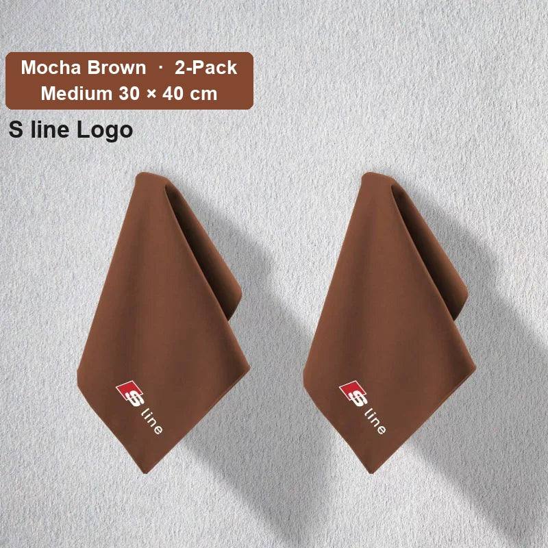 Audi deerskin coral fleece towel – S line Logo, Mocha Brown, Medium 30 × 40 cm, 2-Pack