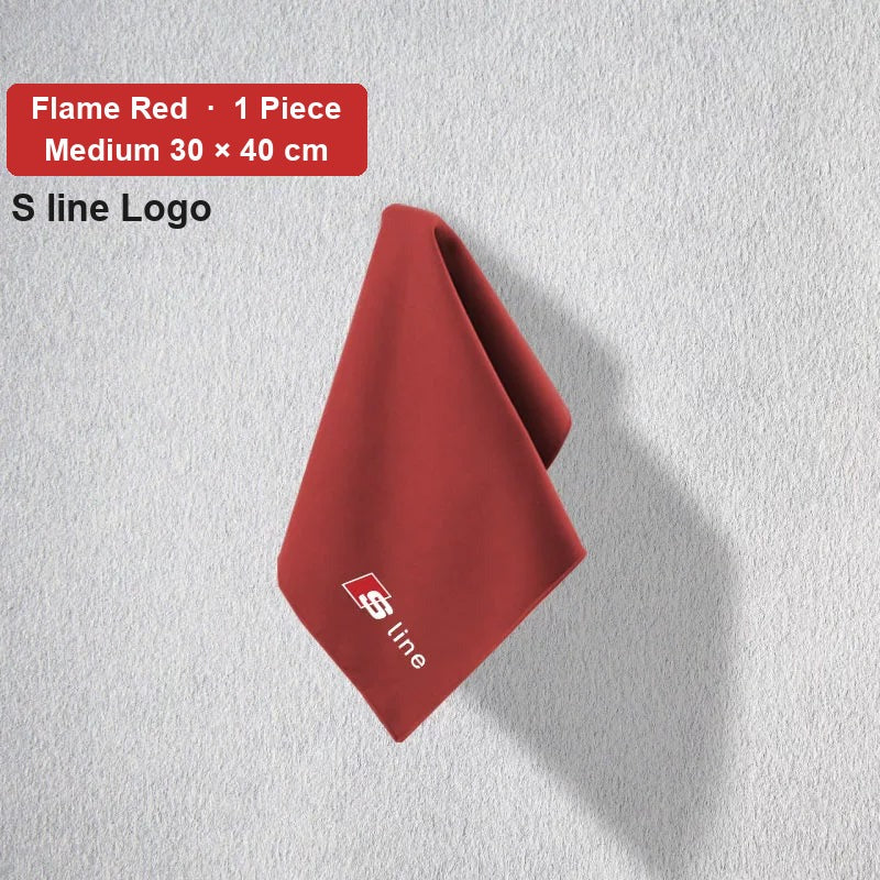 Audi deerskin coral fleece towel – S line Logo, Flame Red, Medium 30 × 40 cm, 1 Piece