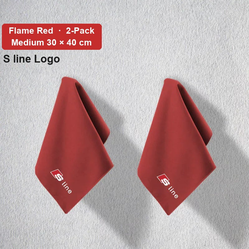 Audi deerskin coral fleece towel – S line Logo, Flame Red, Medium 30 × 40 cm, 2-Pack
