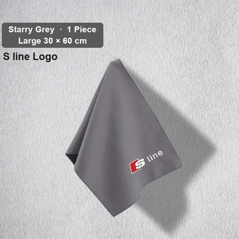 Audi deerskin coral fleece towel – S line Logo, Starry Grey, Large 30 × 60 cm, 1 Piece