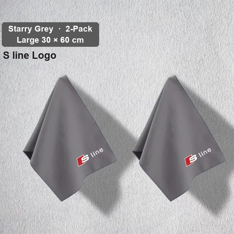 Audi deerskin coral fleece towel – S line Logo, Starry Grey, Large 30 × 60 cm, 2-Pack