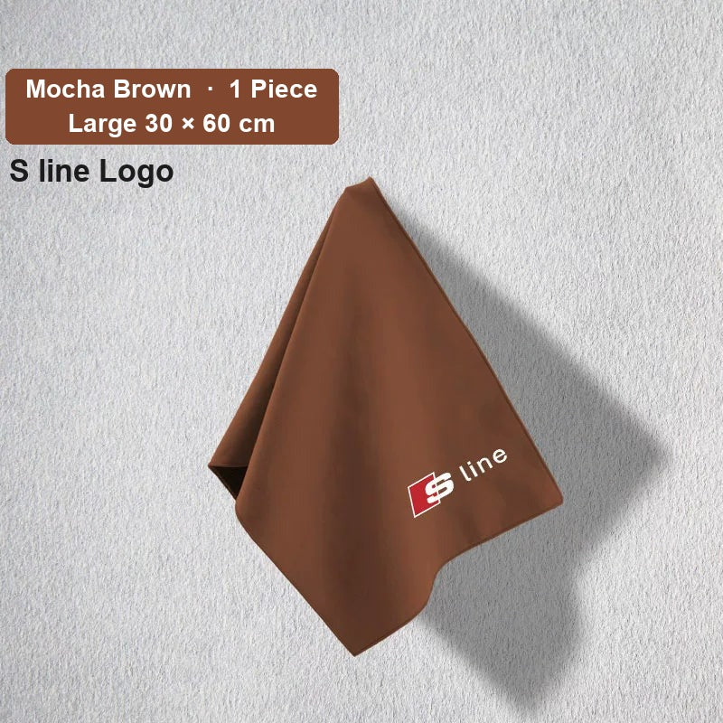 Audi deerskin coral fleece towel – S line Logo, Mocha Brown, Large 30 × 60 cm, 1 Piece