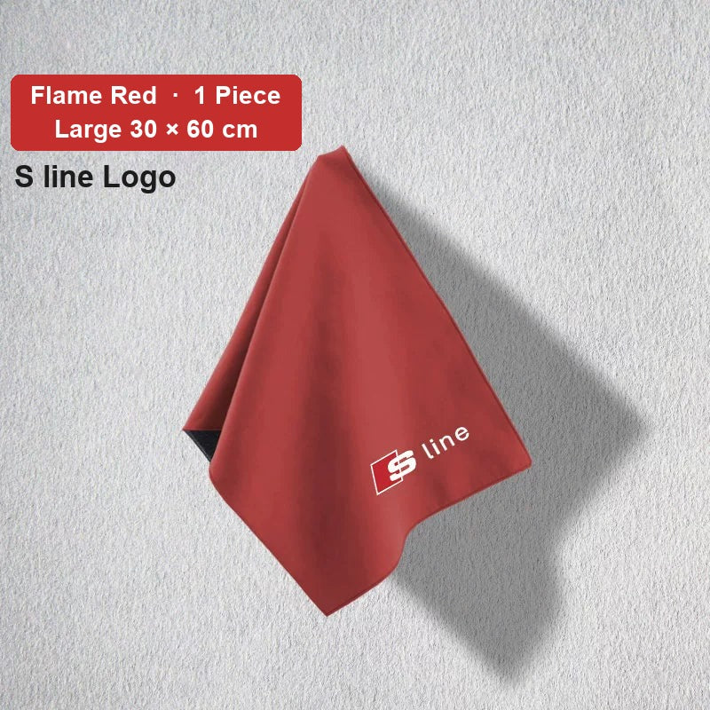 Audi deerskin coral fleece towel – S line Logo, Flame Red, Large 30 × 60 cm, 1 Piece