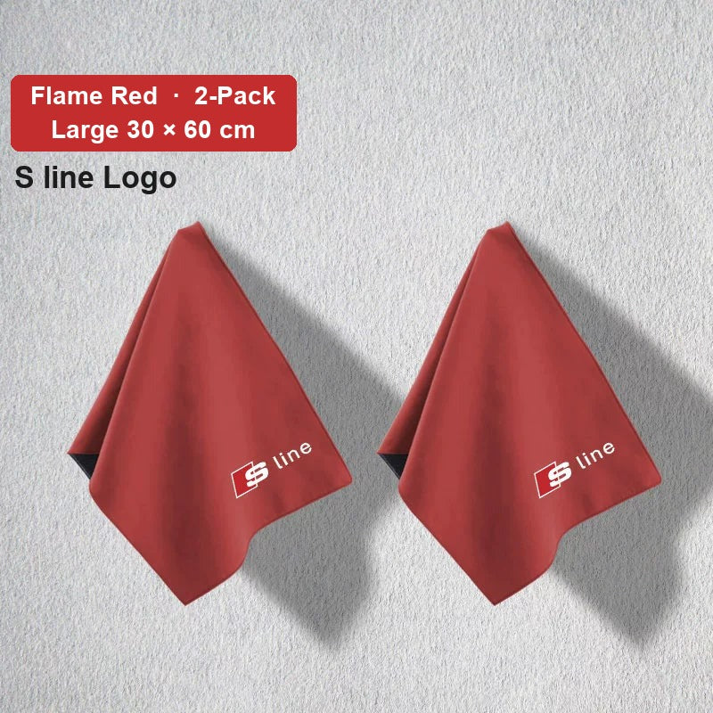 Audi deerskin coral fleece towel – S line Logo, Flame Red, Large 30 × 60 cm, 2-Pack