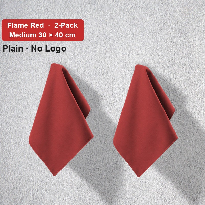 Audi deerskin coral fleece towel – Plain No Logo, Flame Red, Medium 30 × 40 cm, 2-Pack