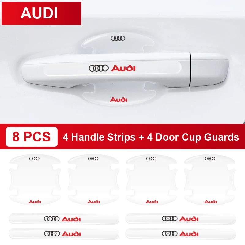Audi door handle and door cup guard set – Black Audi Logo – 8 Pcs