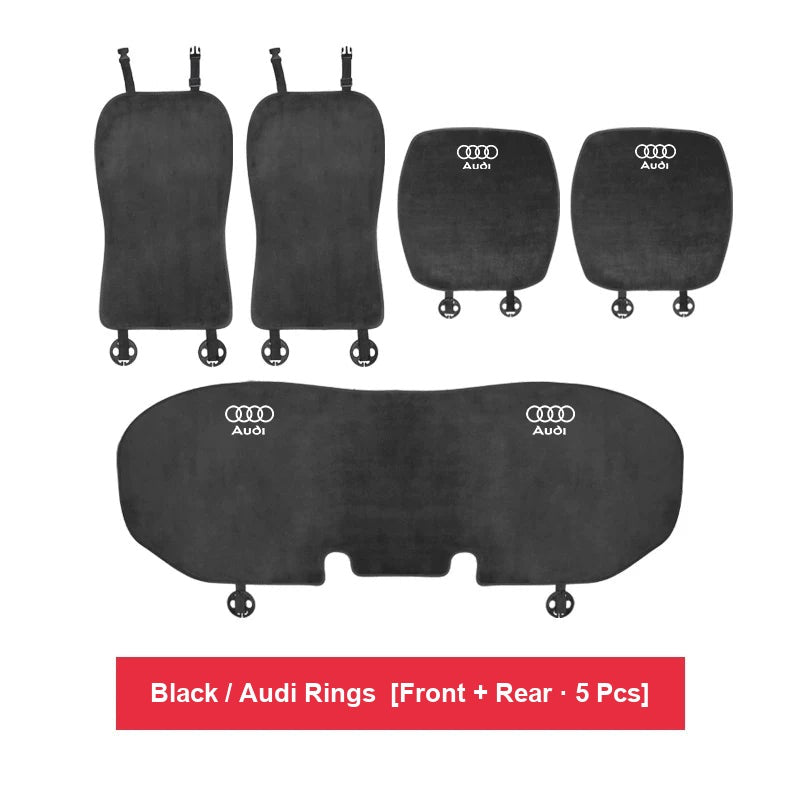 Audi flannel seat cushion – Black / Audi Rings – Front + Rear · 5 Pcs