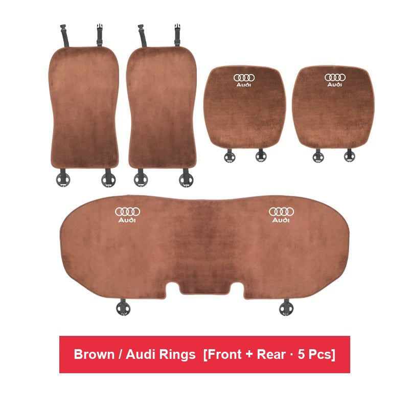 Audi flannel seat cushion – Brown / Audi Rings – Front + Rear · 5 Pcs