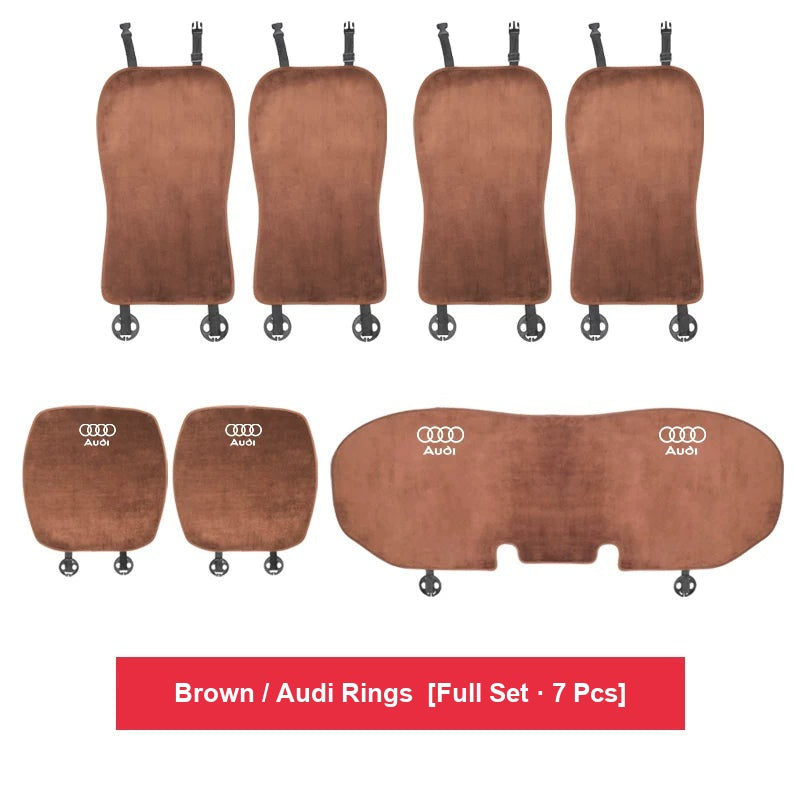 Audi flannel seat cushion – Brown / Audi Rings – Full Set · 7 Pcs