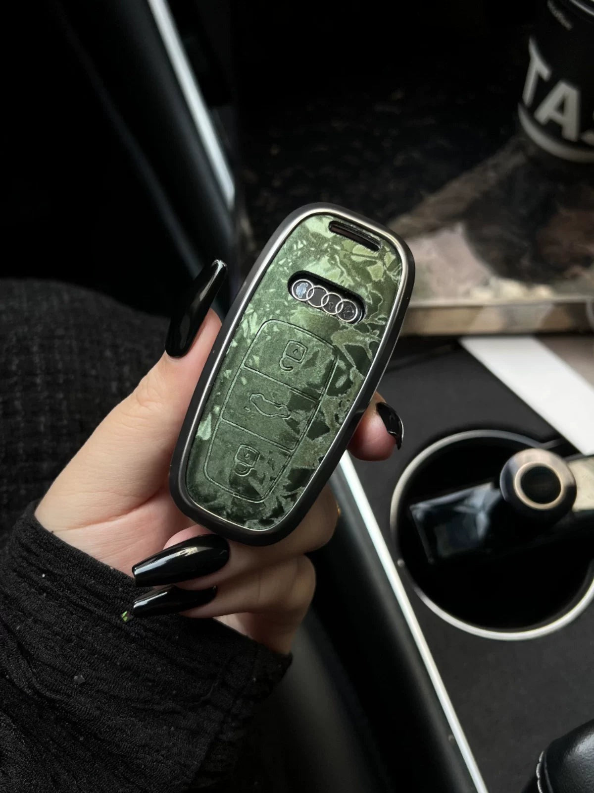 Audi forged marble pattern key case with aluminium frame - Jade Green