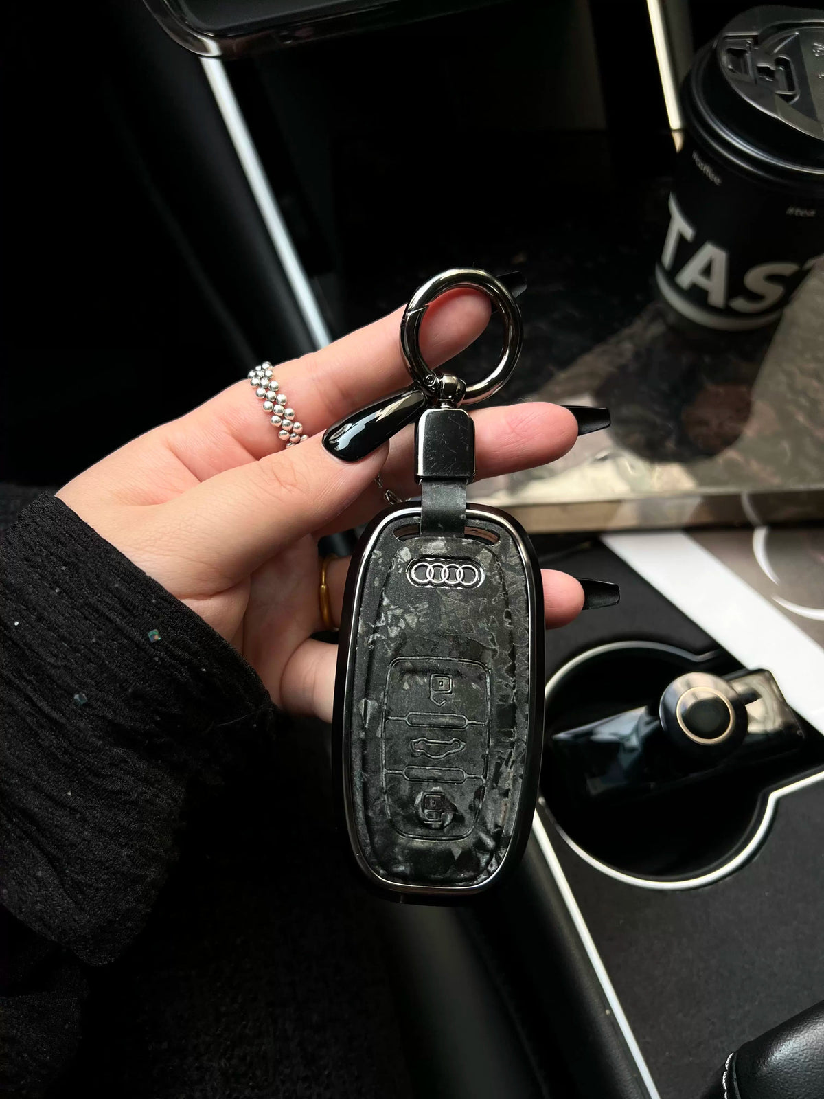 Audi forged marble pattern key case with aluminium frame - Obsidian Black