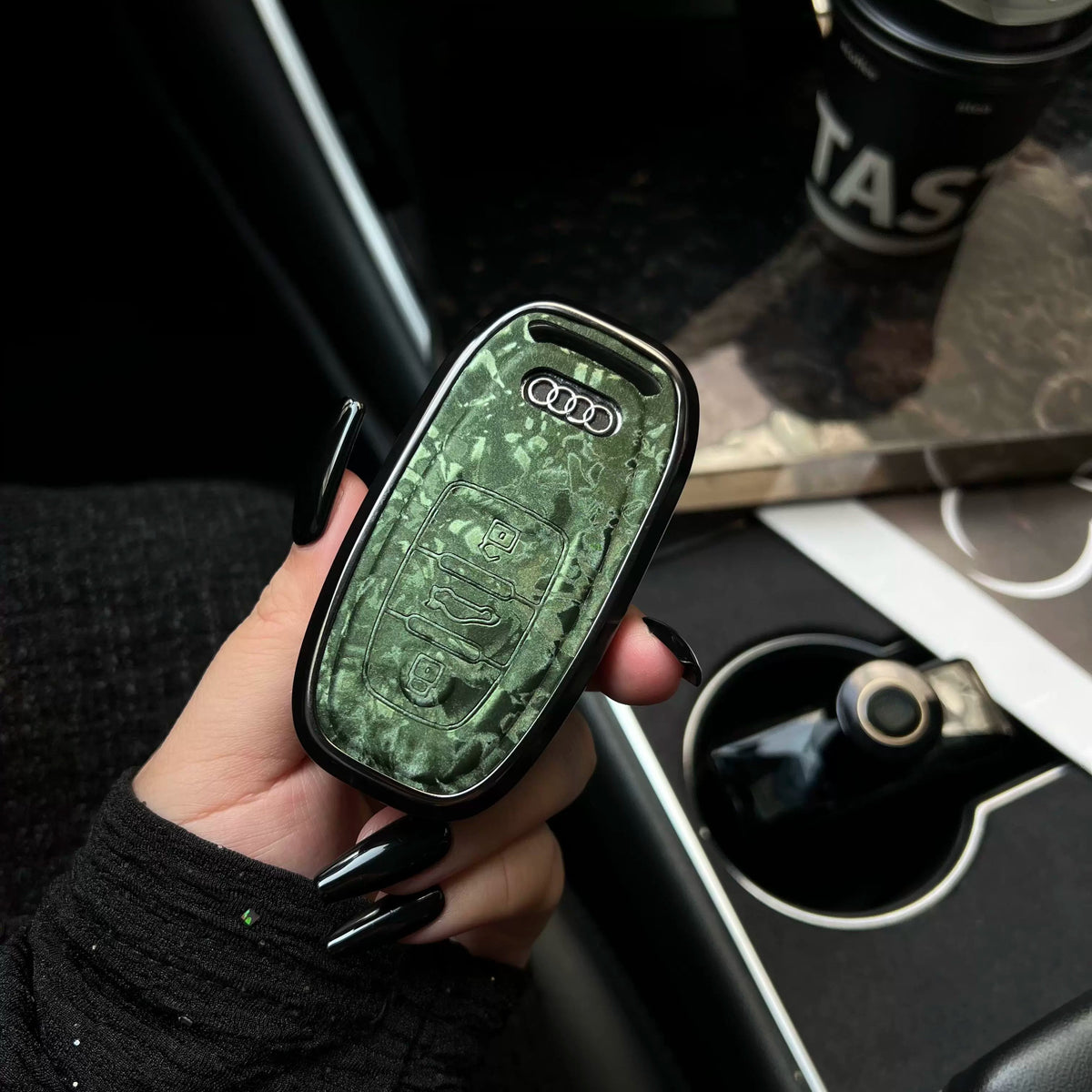 Audi forged marble pattern key case with aluminium frame - Jade Green