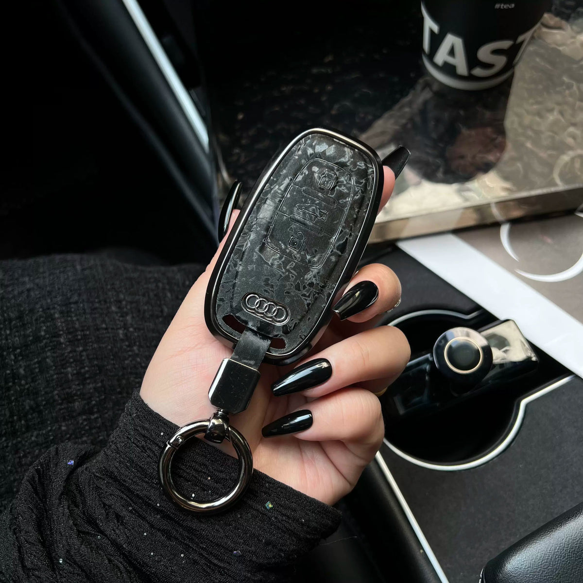Audi forged marble pattern key case with aluminium frame - Obsidian Black