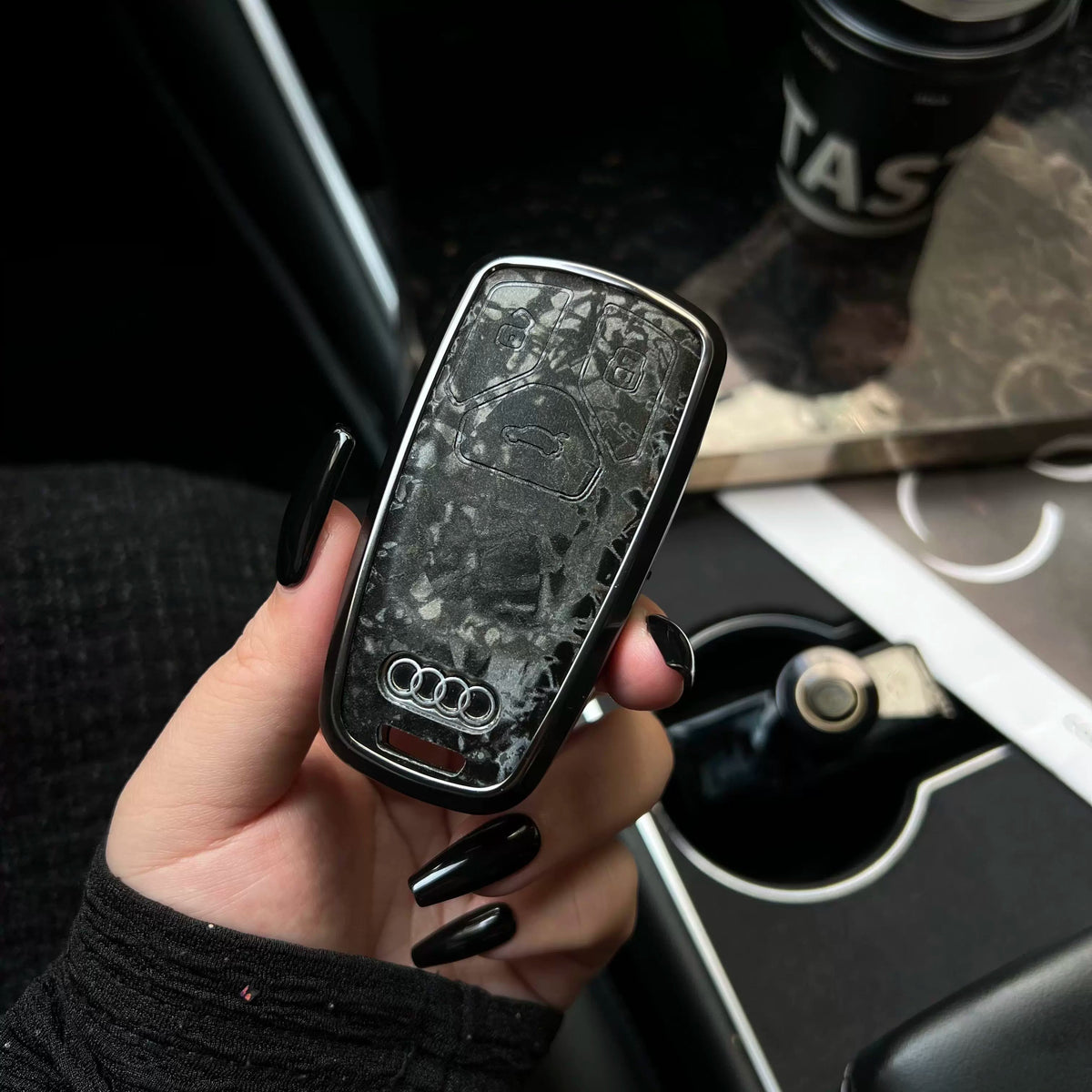 Audi forged marble pattern key case with aluminium frame - Obsidian Black