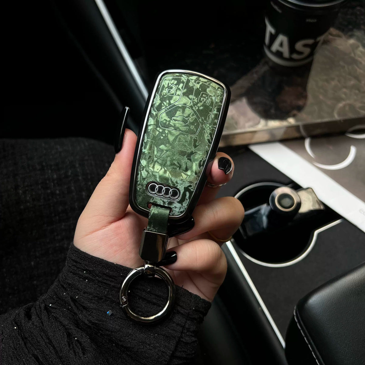 Audi forged marble pattern key case with aluminium frame - Jade Green