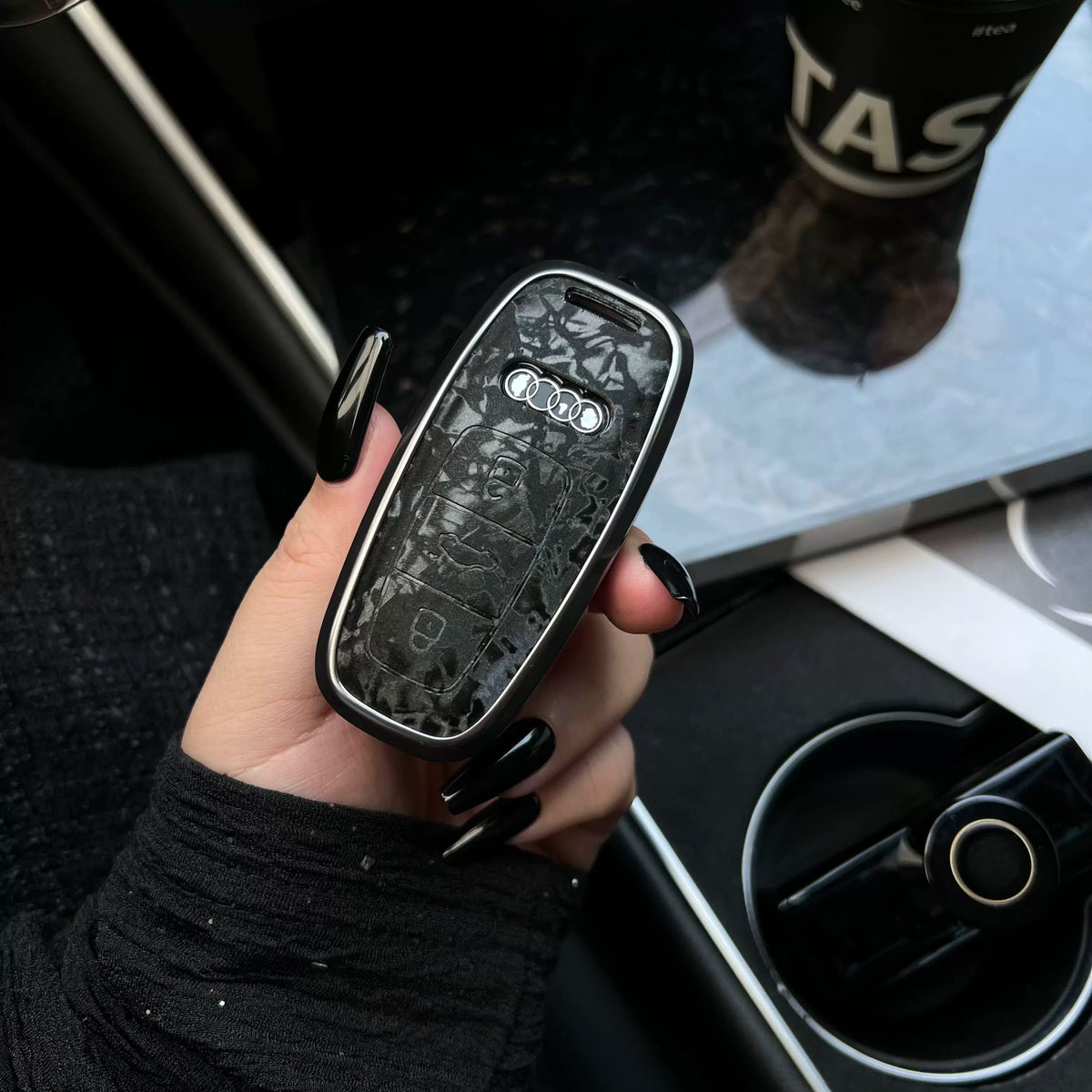 Audi forged marble pattern key case with aluminium frame - Obsidian Black