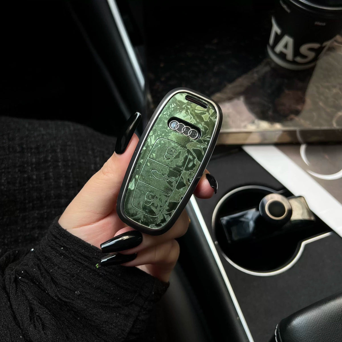 Audi forged marble pattern key case with aluminium frame - Jade Green