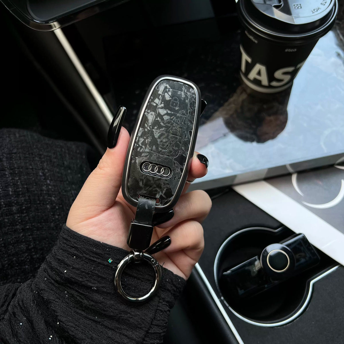 Audi forged marble pattern key case with aluminium frame - Obsidian Black