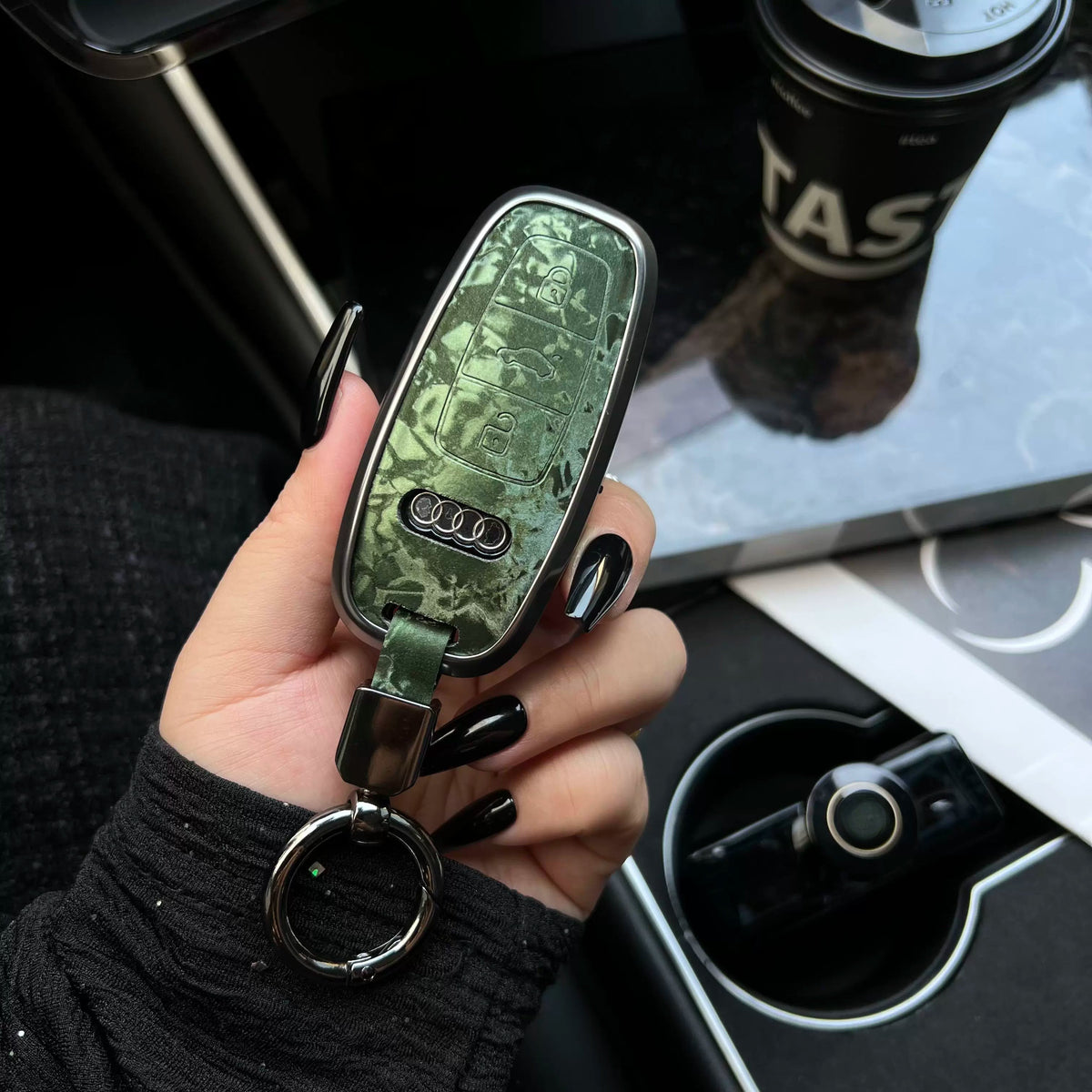 Audi forged marble pattern key case with aluminium frame - Jade Green