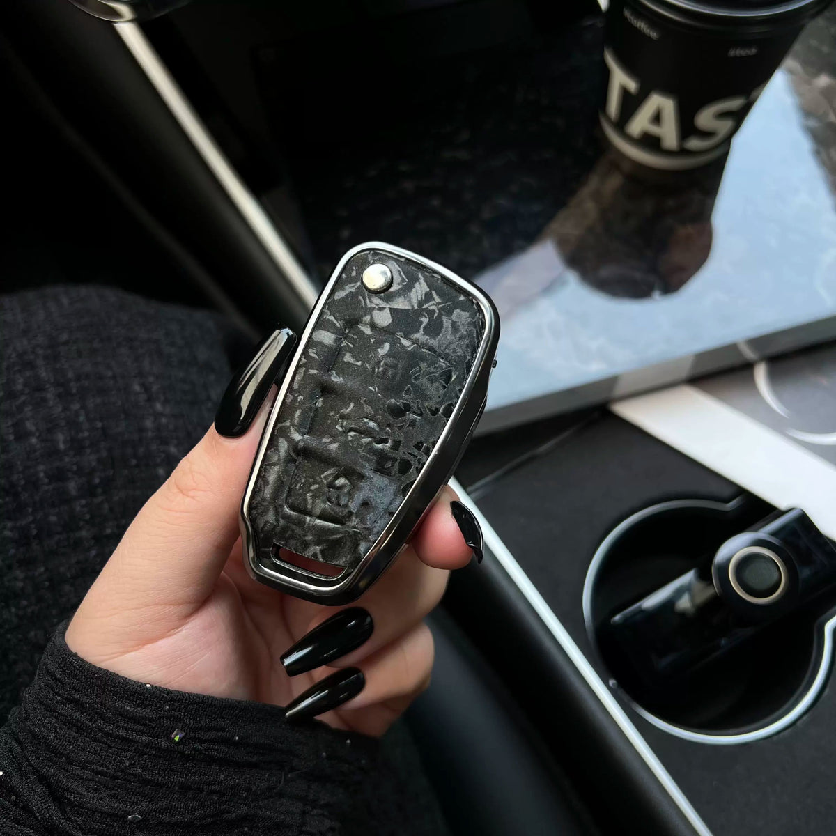 Audi forged marble pattern key case with aluminium frame - Obsidian Black