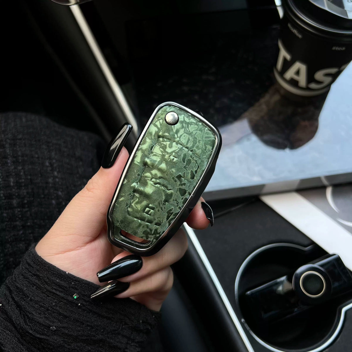 Audi forged marble pattern key case with aluminium frame - Jade Green